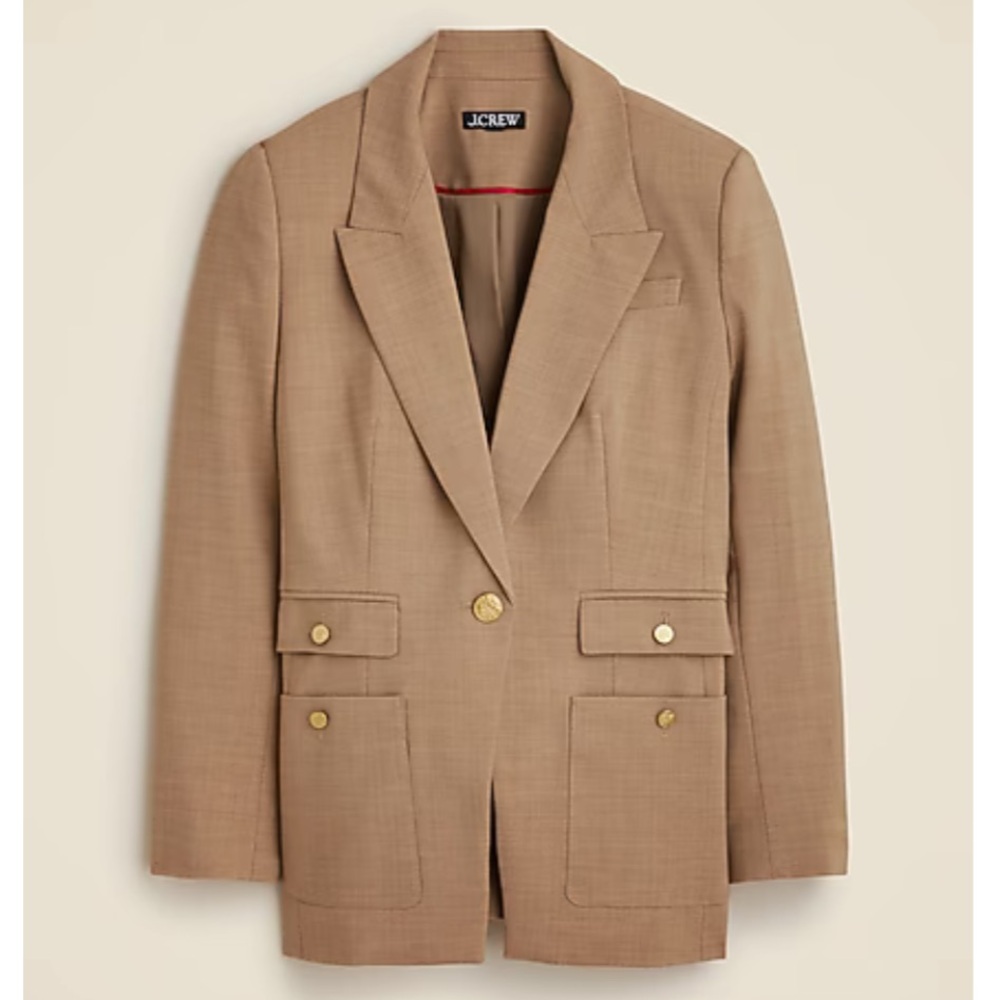 J. Crew Vivienne Blazer in Italian Bi-Stretch Wool Blend Soft Brown 12 NWT